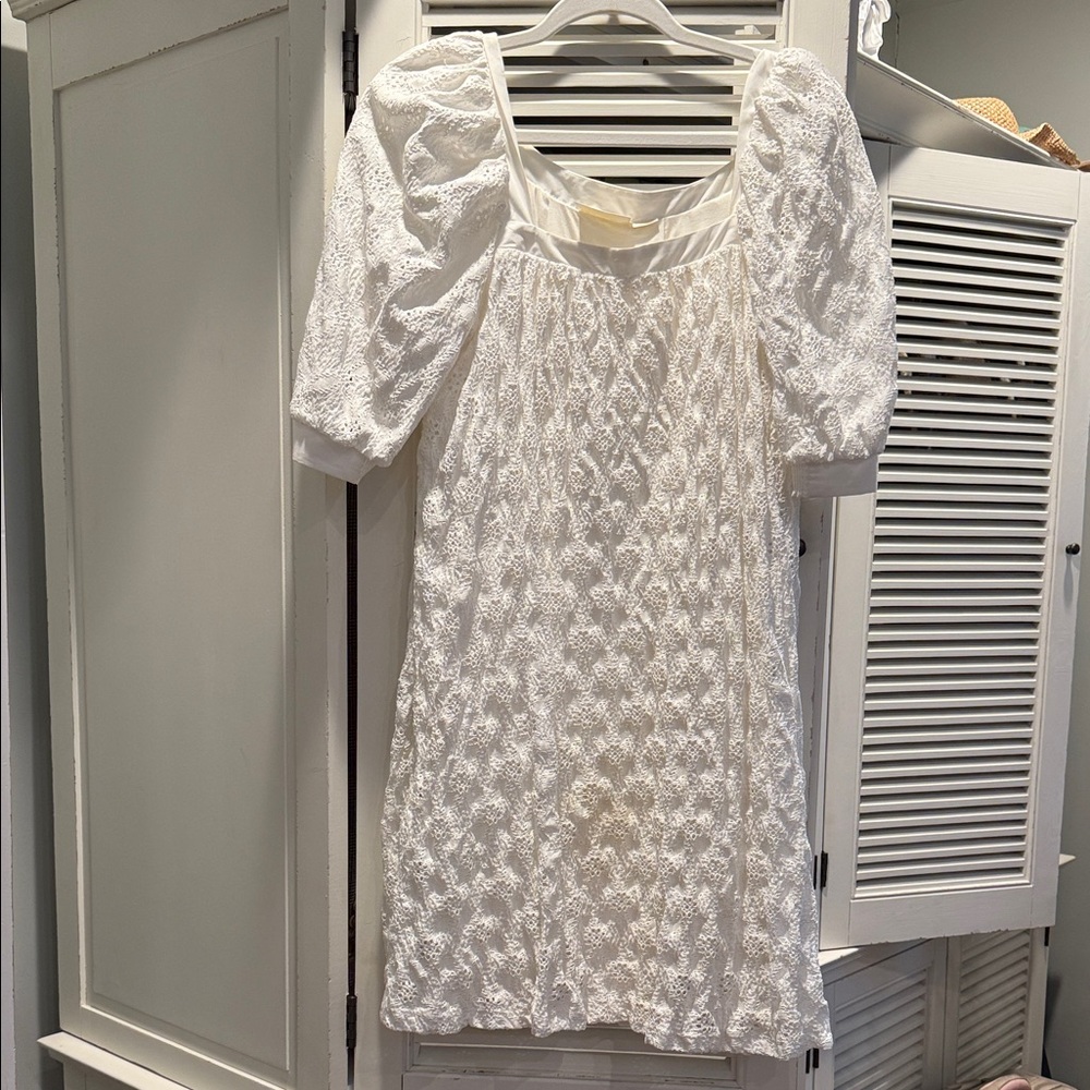 Maeve White Textured Puff Sleeve Dress Size S Excellent Condition Worn one time
